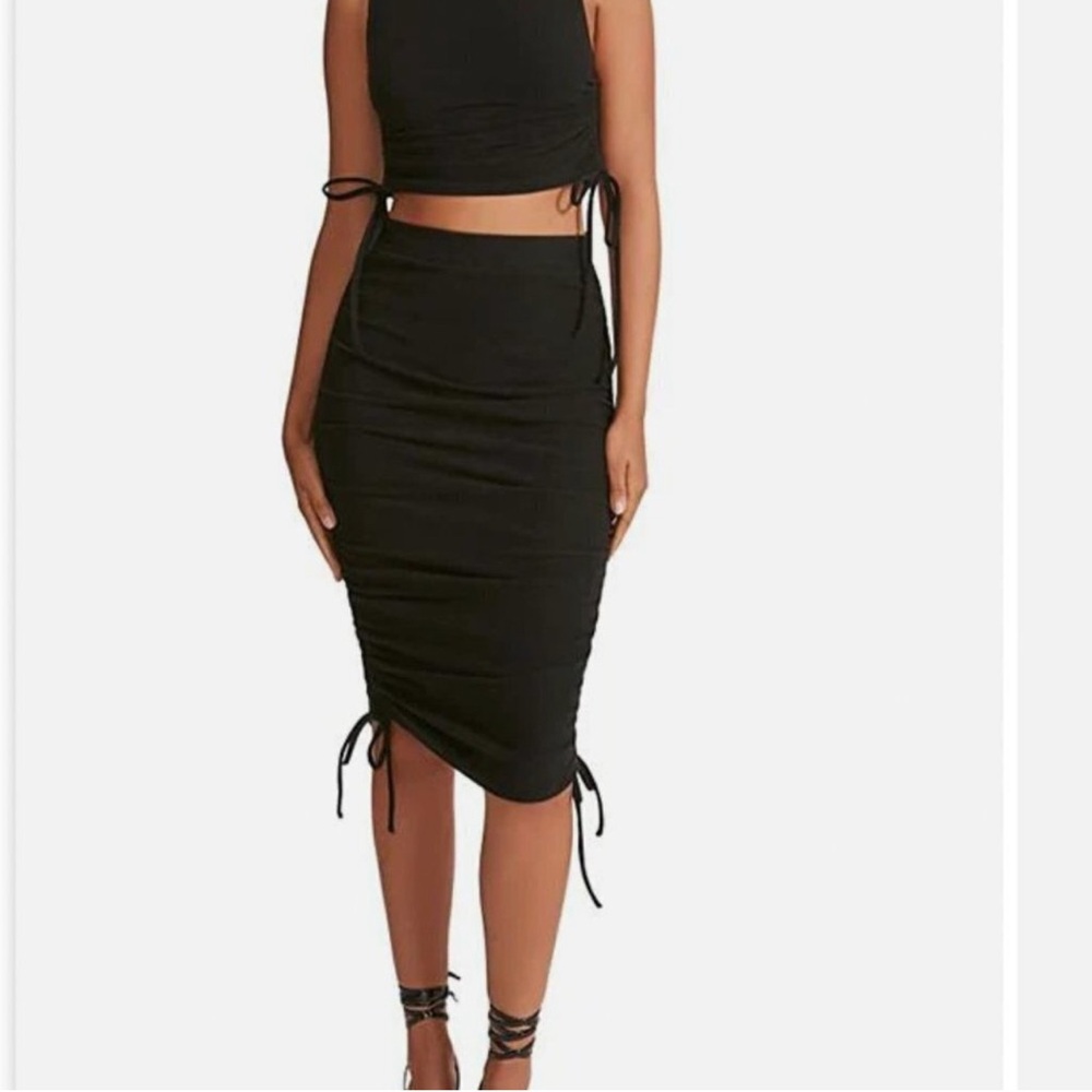 BB Dakota by Steve Madden Black Ruched Midi 2 piece Skirt and top Night Out